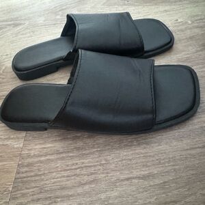 Women leather Black Slide Sandals